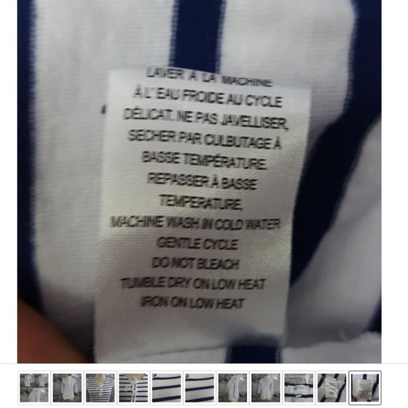 3/4 Sleeves Shirt Horizontal Strioes Blue White 100% Cotton Drawstrings - Picture 11 of 11
